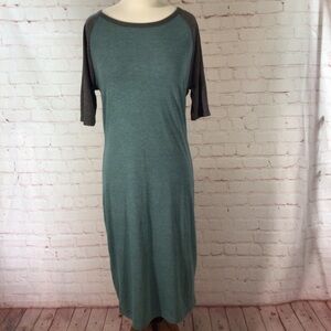 LuLaRoe Teal and Gray Short Sleeve Dress - Size Medium